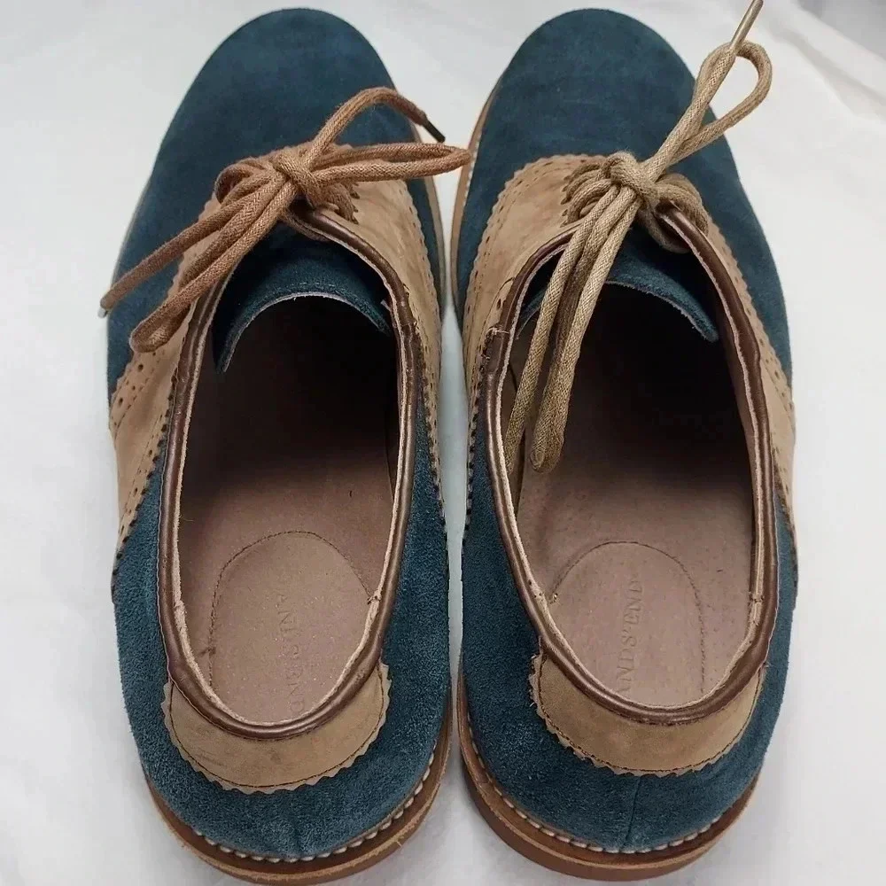 Land's End Mens Tan Leather and Blue Suede Lace Shoes Size 9